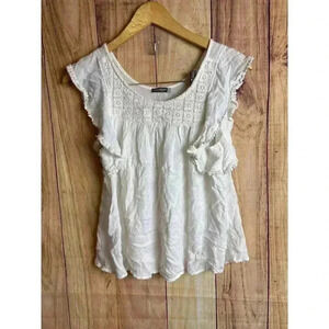 EarthBound Trading Co Gauzy Flowy Babydoll Top White Women's Size S